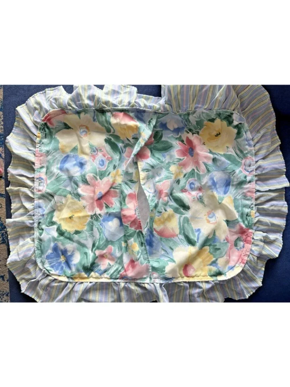 RUFFLED Pillow Sham PR Quilted Floral Stripe Ruffle Y2K Regency Home Fashion USA